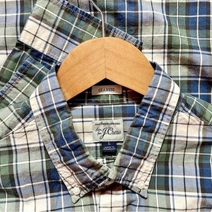 J Crew Classic Fit Blue & Green Plaid Long Sleeve Button Down Shirt Sz L